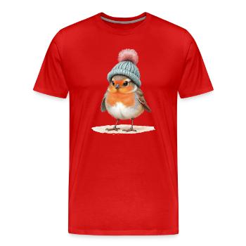 Robin en bonnet d’hiver en tricot - T-shirt bio Premium Homme - rouge - Devant - Damien (186cm)