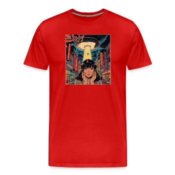 Manga UFO Invasion Neon City - Men's Premium Organic T-Shirt - red - Front - Damien (186cm)