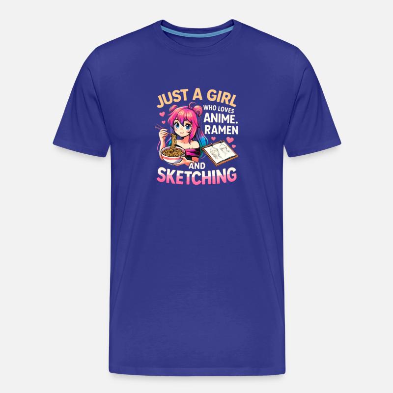 Anime Ramen Skizzieren Mädchen - Männer Premium Bio T-Shirt - Königsblau