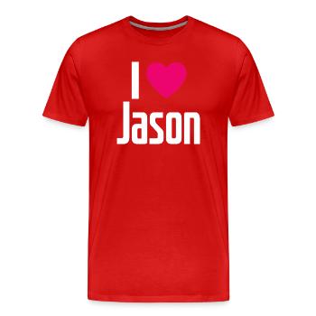 I Love Jason Pink Heart I Love Jason - Men's Premium Organic T-Shirt - red - Front - Damien (186cm)