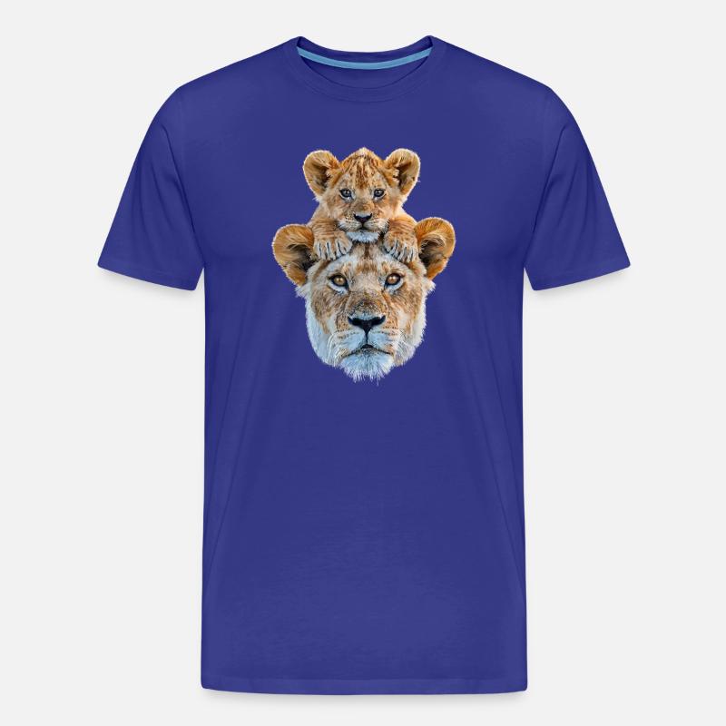 Löwenmutter mit Jungem - Männer Premium Bio T-Shirt - Königsblau