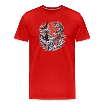 Koi, Waves and Cherry Blossom - Men's Premium Organic T-Shirt - red - Front - Damien (186cm)