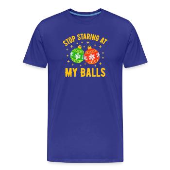 Stop Staring at my Balls - Men's Premium Organic T-Shirt - royal blue - Front - Damien (186cm)