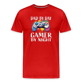 Papa le jour, joueur le soir - T-shirt bio Premium Homme - rouge - Devant - Damien (186cm)