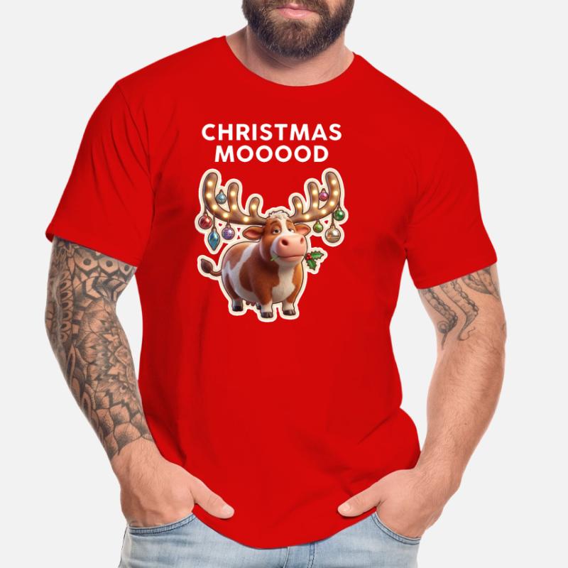 Weihnachtskuh mit Leuchtornamenten Männer Premium Bio T-Shirt