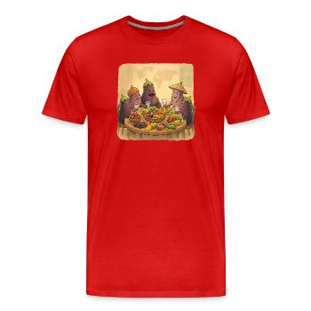 La société de l’aubergine à la table festive - T-shirt bio Premium Homme - rouge - Devant - Damien (186cm)