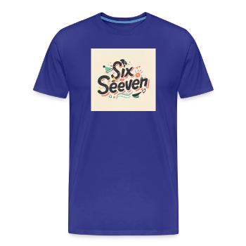 Six dix-sept lettres rétro de gribouillis - T-shirt bio Premium Homme - bleu roi - Devant - Damien (186cm)