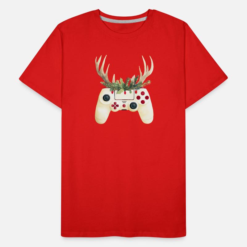 Weihnachtscontroller mit Hirschgeweih Männer Premium Bio T-Shirt