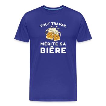 Tout travail mérite sa bière - T-shirt bio Premium Homme - bleu roi - Devant - Damien (186cm)