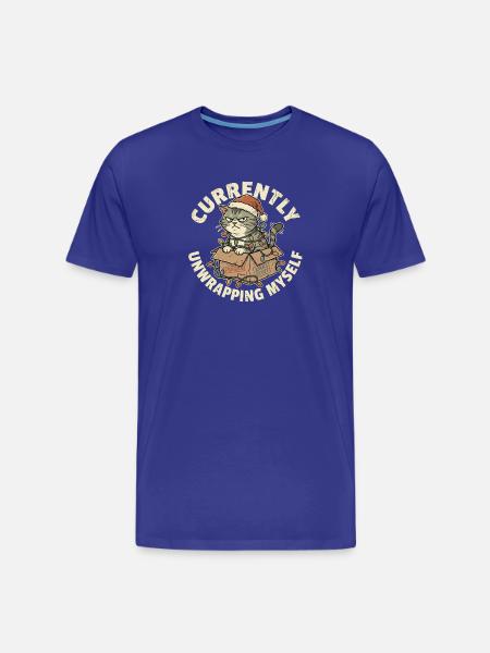 Currently Unwrapping Myself Funny Cat Christmas - Men's Premium Organic T-Shirt - royal blue