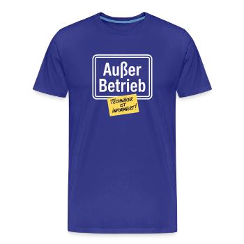 Out of order technician informs sloth office - Men's Premium Organic T-Shirt - royal blue - Front - Damien (186cm)