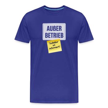 Out of order technician informs sloth office - Men's Premium Organic T-Shirt - royal blue - Front - Damien (186cm)