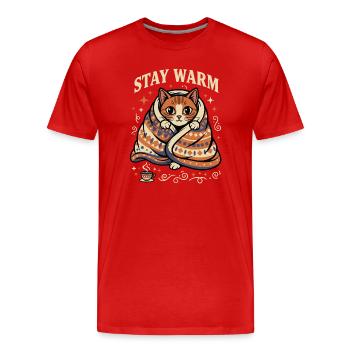 Bleib Warm Kuschelkatze Motiv - Männer Premium Bio T-Shirt - Rot - Vorne - Damien (186cm)