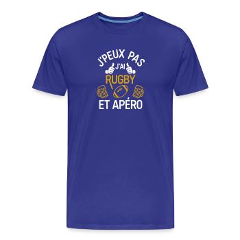 Ich kann nicht, ich habe Rugby und Aperitif - Männer Premium Bio T-Shirt - Königsblau - Vorne - Damien (186cm)