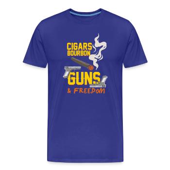 Cigars Bourbon Guns and Freedom Retro Graphic - Men's Premium Organic T-Shirt - royal blue - Front - Damien (186cm)