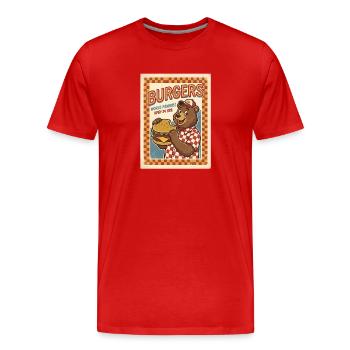 Burgers World Famous Open 24 Hrs Bären Diner - Männer Premium Bio T-Shirt - Rot - Vorne - Damien (186cm)