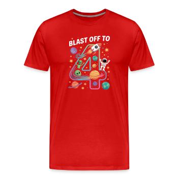 Abflug ins Weltall 4. Geburtstag Kindergeburtstag - Männer Premium Bio T-Shirt - Rot - Vorne - Damien (186cm)
