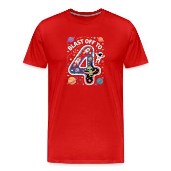Abflug ins Weltall 4. Geburtstag Kindergeburtstag - Männer Premium Bio T-Shirt - Rot - Vorne - Damien (186cm)