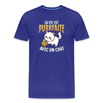 Life purrs with a cute cat - Men's Premium Organic T-Shirt - royal blue - Front - Damien (186cm)