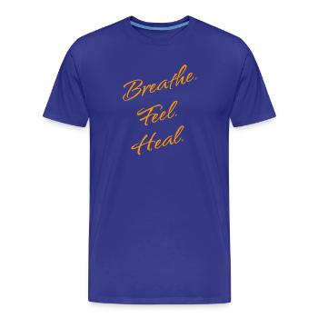 B r e a t h e. Feel. Heal. – Breathwork Mantra - Men's Premium Organic T-Shirt - royal blue - Front - Damien (186cm)