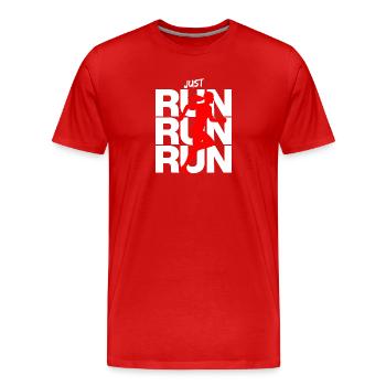 FEMME QUI FAIT DU JOGGING – REINE DE LA COURSE ! COURIR, COURIR - T-shirt bio Premium Homme - rouge - Devant - Damien (186cm)
