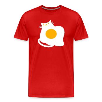 Funny Cat as Fried Egg Cooking Chef - Men's Premium Organic T-Shirt - red - Front - Damien (186cm)