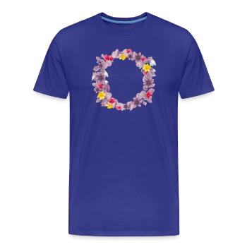 Couronne d’eucalyptus rose poussiéreux avec de délicates fleurs printanières. - T-shirt bio Premium Homme - bleu roi - Devant - Damien (186cm)