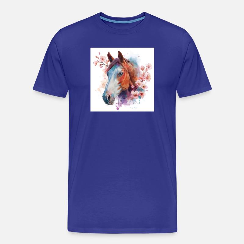Aquarell Pferd und Blüten - Männer Premium Bio T-Shirt - Königsblau