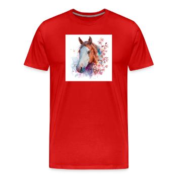 Watercolor Horse and Cherry Blossoms - Men's Premium Organic T-Shirt - red - Front - Damien (186cm)