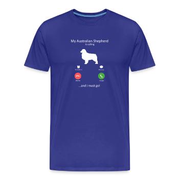 Berger australien appelle « Je dois y aller maman - T-shirt bio Premium Homme - bleu roi - Devant - Damien (186cm)