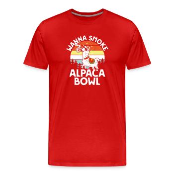 Alpaga Bowl Sunset Forêt Rétro - T-shirt bio Premium Homme - rouge - Devant - Damien (186cm)