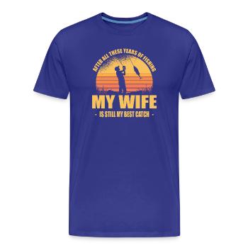 Épouse et tenue de pêcheur drôle de pêcheur - T-shirt bio Premium Homme - bleu roi - Devant - Damien (186cm)