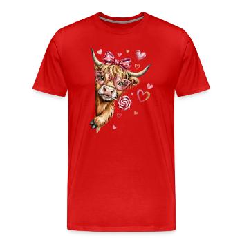 Verliebtes Hochlandrind mit Herzbrille und Lolli - Männer Premium Bio T-Shirt - Rot - Vorne - Damien (186cm)