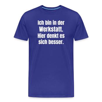 Je suis dans l’atelier en train de dire - T-shirt bio Premium Homme - bleu roi - Devant - Damien (186cm)
