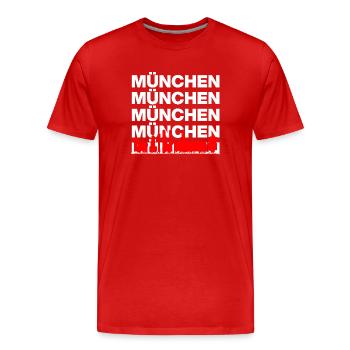 MÜNCHEN SKYLINE, STOLZ AUS BAYERN! MIR SAN MÜNCHEN - Männer Premium Bio T-Shirt - Rot - Vorne - Damien (186cm)