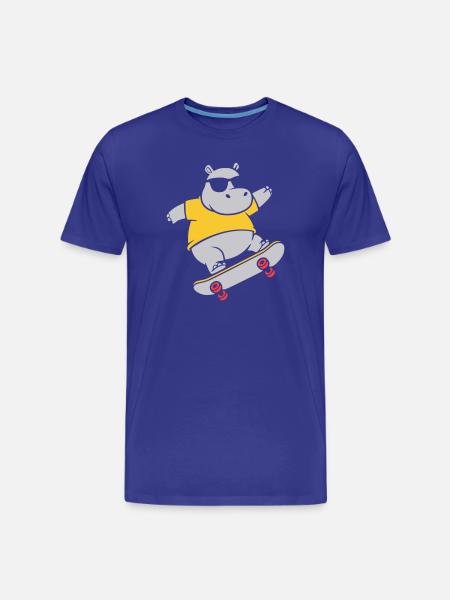 Cool Hippopotamus Skater Skateboard Vector - Men's Premium Organic T-Shirt - royal blue