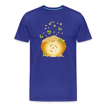 Golden pot with gold coins and shamrocks - Men's Premium Organic T-Shirt - royal blue - Front - Damien (186cm)