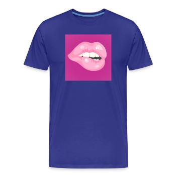 Glänzender pinker Lippenbiss auf Magenta - Männer Premium Bio T-Shirt - Königsblau - Vorne - Damien (186cm)