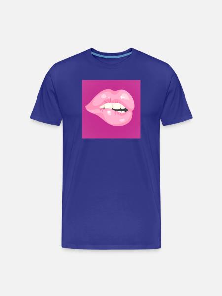 Glossy Pink Lip Bite on Magenta - Men's Premium Organic T-Shirt - royal blue