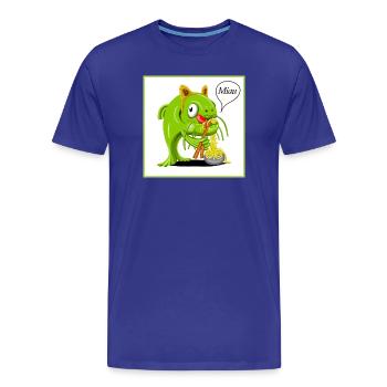 Poisson-chat déguisé en chat en train de sucer des nouilles - T-shirt bio Premium Homme - bleu roi - Devant - Damien (186cm)