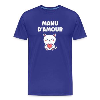 Manu d'Amour Chat Cœur - T-shirt bio Premium Homme - bleu roi - Devant - Damien (186cm)