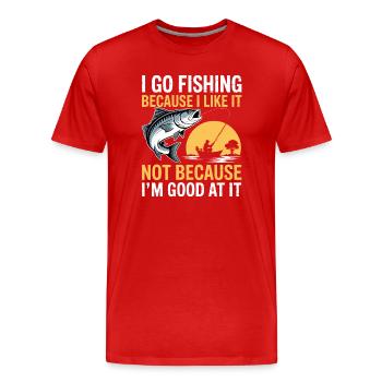 Ich gehe angeln, weil es mir gefällt. - Männer Premium Bio T-Shirt - Rot - Vorne - Damien (186cm)