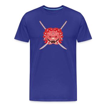 Lion chinois rouge et katanas croisés - T-shirt bio Premium Homme - bleu roi - Devant - Damien (186cm)