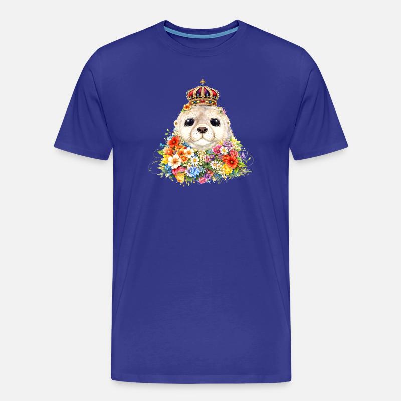Königliche Robbe mit Krone  - Männer Premium Bio T-Shirt - Königsblau