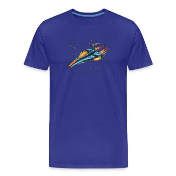 Retro futuristic spaceship moving fast into space - T-shirt bio Premium Homme - bleu roi - Devant - Damien (186cm)