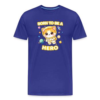 Né pour être un héros chaton astronaute - Neutre 2 - T-shirt bio Premium Homme - bleu roi - Devant - Damien (186cm)