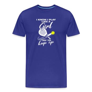 Je joue comme une fille joueuse de padel drôle - T-shirt bio Premium Homme - bleu roi - Devant - Damien (186cm)