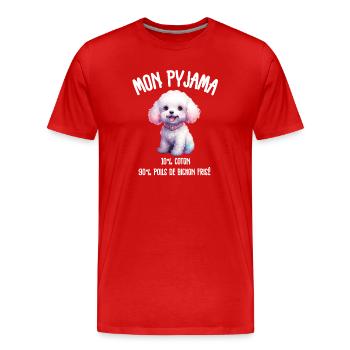 Pyjama Drôle Chien Bichon - T-shirt bio Premium Homme - rouge - Devant - Damien (186cm)