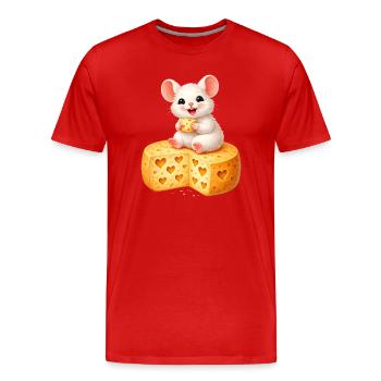 Une souris mignonne sur du fromage avec des trous en forme de cœur - T-shirt bio Premium Homme - rouge - Devant - Damien (186cm)
