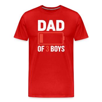 Vater von 3 Jungen Batterie-Symbol - Männer Premium Bio T-Shirt - Rot - Vorne - Damien (186cm)